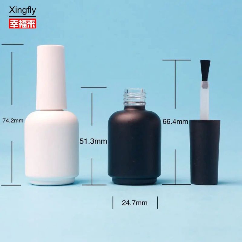 بطری شیشه ای 11 میلی لیتر گرد سفید سیاه ژل UV خالی لامپ ناخن با کف برس