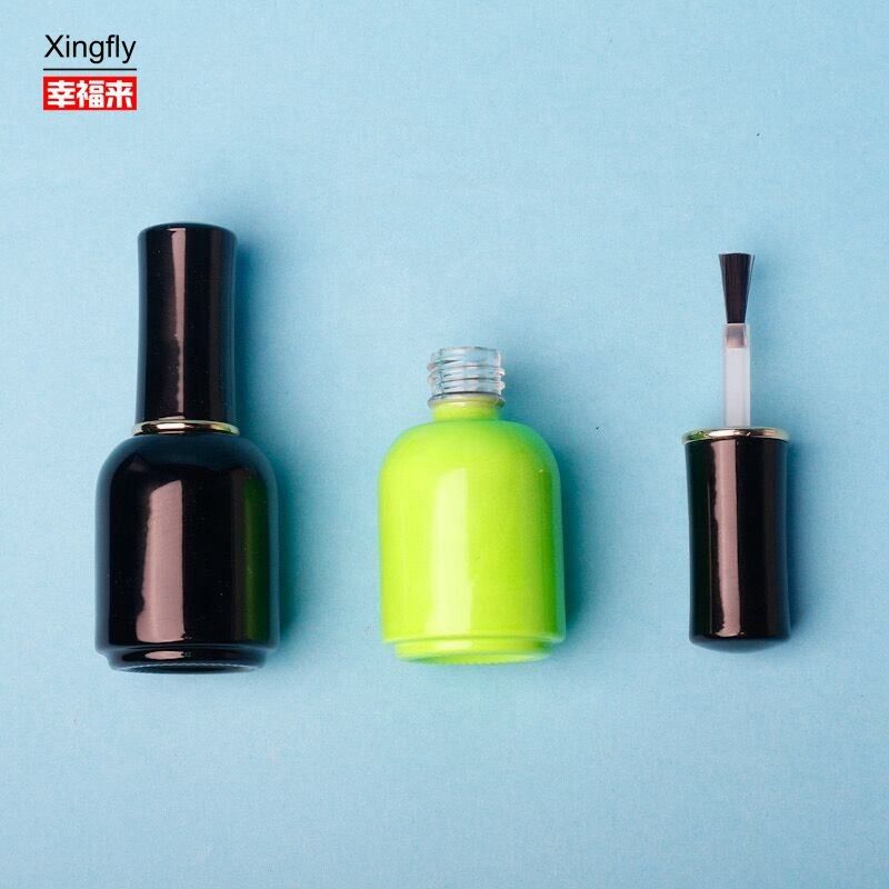 بطری شیشه ای 11 میلی لیتر گرد سفید سیاه ژل UV خالی لامپ ناخن با کف برس